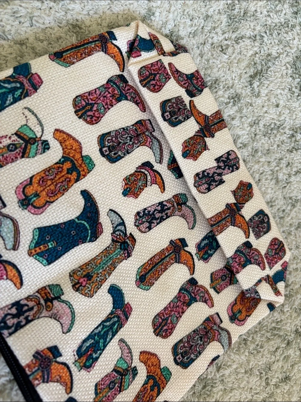 Colorful Western Cowboy Boot Cosmetic Travel Zipper Bag NWT 8.5x7.5x2”
